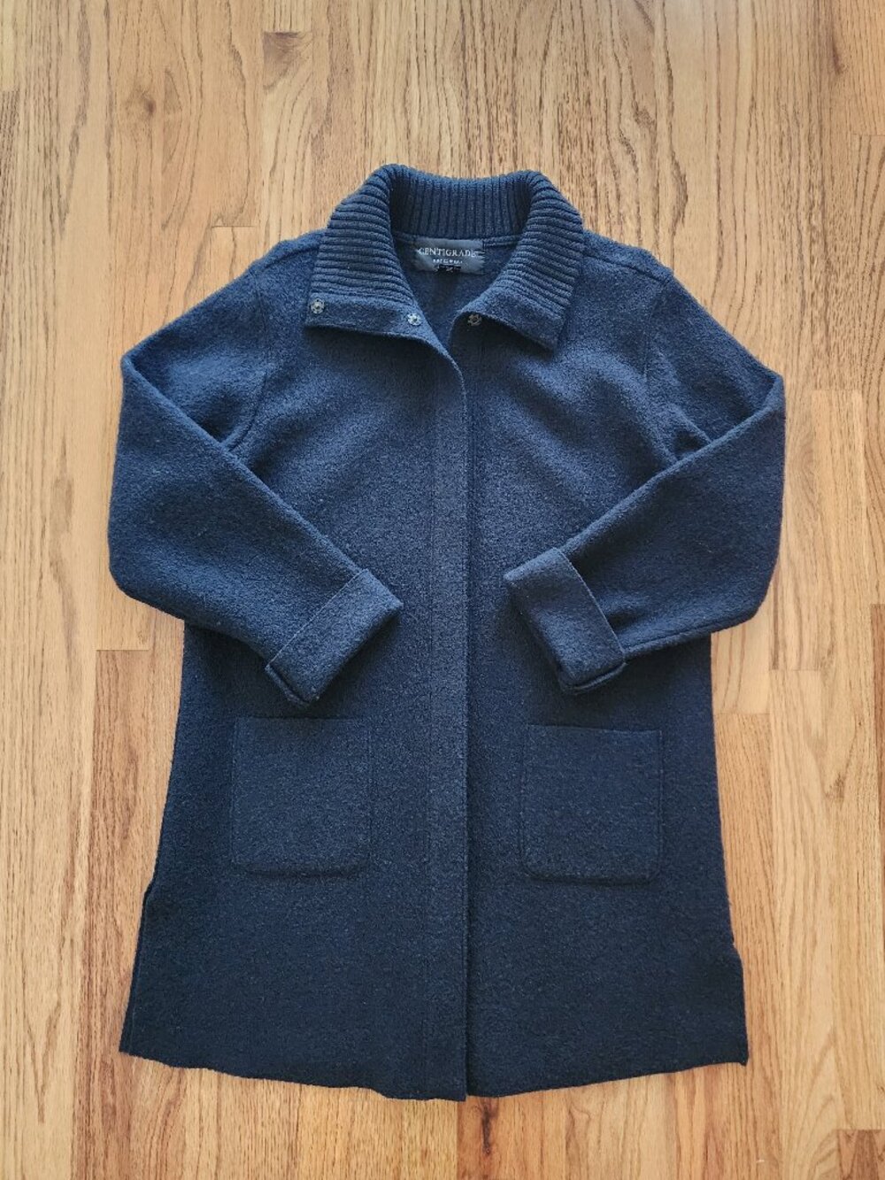 Vintage 90s Centigrade 100% Boiled Wool Coatigan Jacket Black L Snap Front